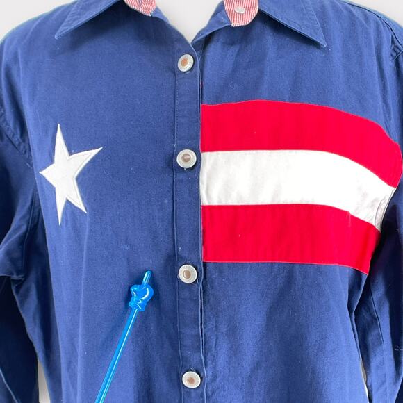 Vintage Western Wrangler Patriotic American Texas Flag Button Up Shirt M - Picture 2 of 15